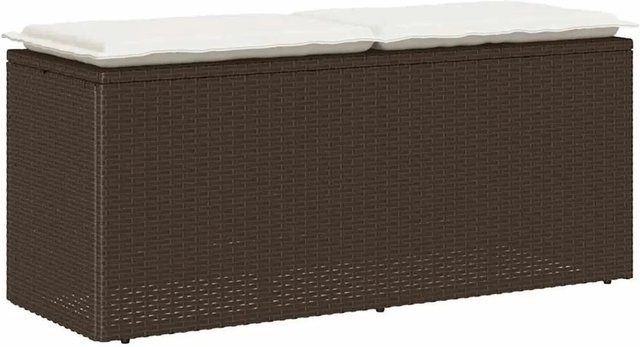 Furnicato Gartenbank aus Poly Rattan mit Kissen in Braun und Cremeweiß, B/T/H: 110 x 40 x 44 cm - Bild 1