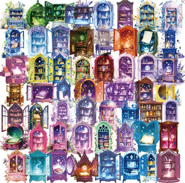 Dream Magic House Aufkleber Set, 56 Stück kreative lila magische Hausmotive, wasserdichte und transparente PET-Aufkleber, Multicolour - Bild 1