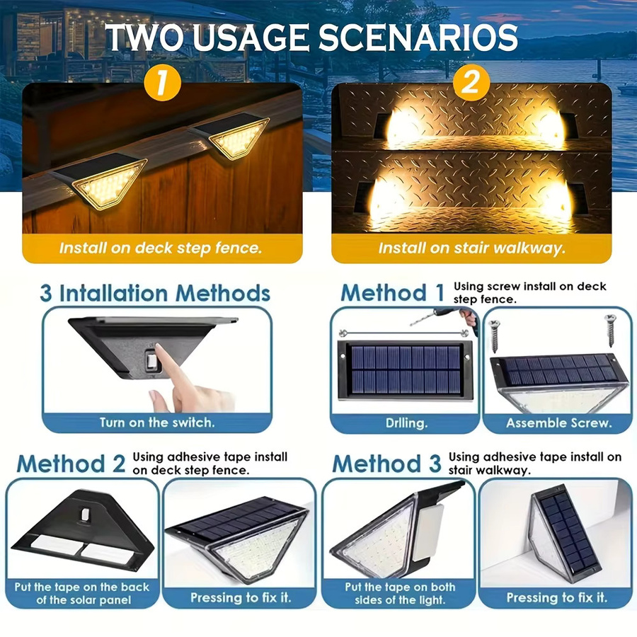XIWANGFIRE LED Solar-Dreieck-Stufenleuchte in Schwarz mit warmweißem Licht für Garten, Balkon und Außenbereiche - Bild 6