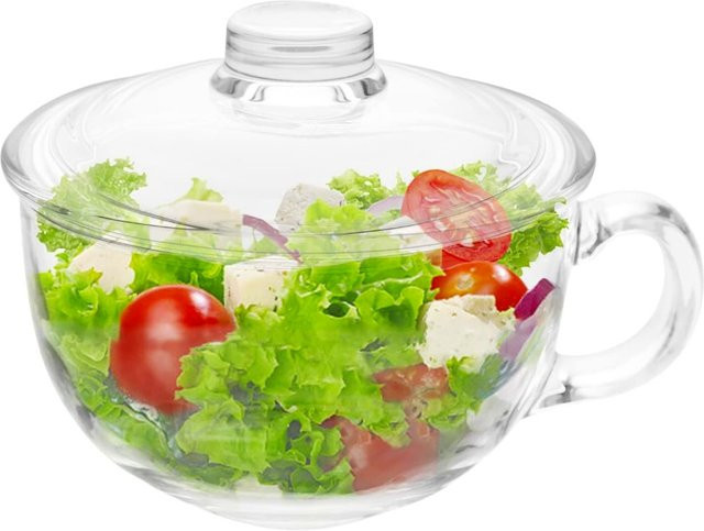 FEB.WIND Glas-Schüssel mit Griff in Transparent und Beige, mikrowellengeeignet für Joghurt, Frühstück, Pasta oder Salat - Bild 1