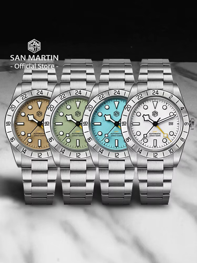 San Martin Herrenuhr, GMT, Automatik, Edelstahl, 38,3 mm, Saphirglas - Bild 2