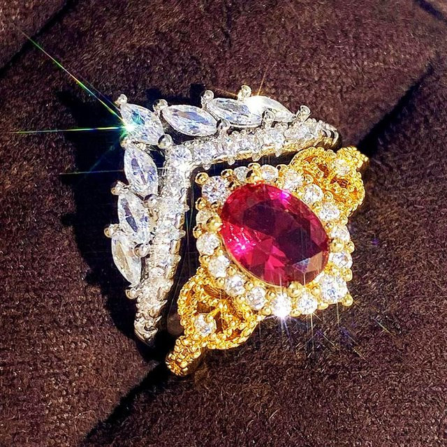 YIRAN Jewelry Ringe Set, Bicolor, Kupfer, roter Zirkonia, Damen - Bild 1