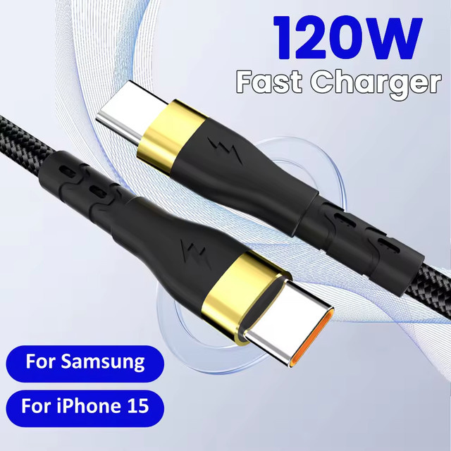120 W USB-C auf USB-C Kabel für PD Schnellladung und Datentransfer in Schwarz und Gold - Bild 1