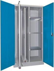 Pavoy Stahl-Vertikalauszugsschrank mit Trennwand, 2 Auszügen und 3 Böden, Farben: Lichtgrau und Lichtblau, B/T/H: 60 x 30 x 195 cm - Bild 1