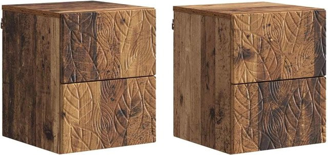 vidaXL Wandmontierter Nachttisch Set aus Altholz in Braun, 2 Stück, B/T/H: 34,5 x 33 x 40 cm - Bild 1