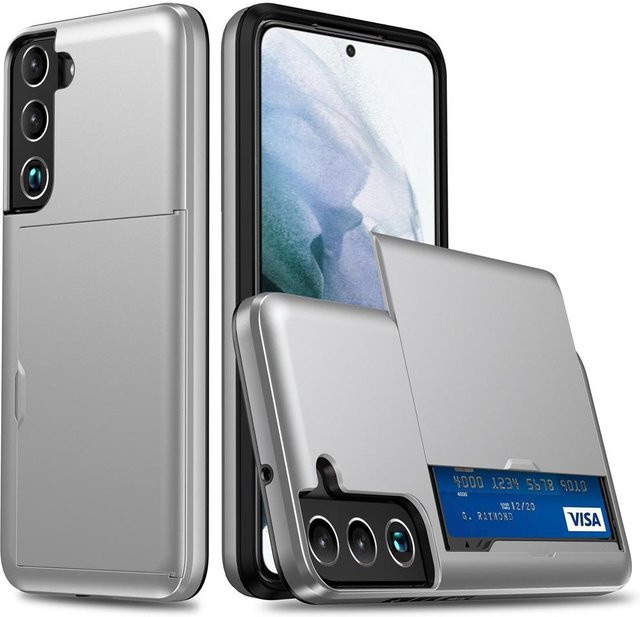 Samsung Galaxy Smartphone Portemonnaie Hülle mit Kartenhalter in Silber für S22 Ultra 5G, S22+, S21 FE, S21+, S20, S10 Plus und S10e - Bild 1