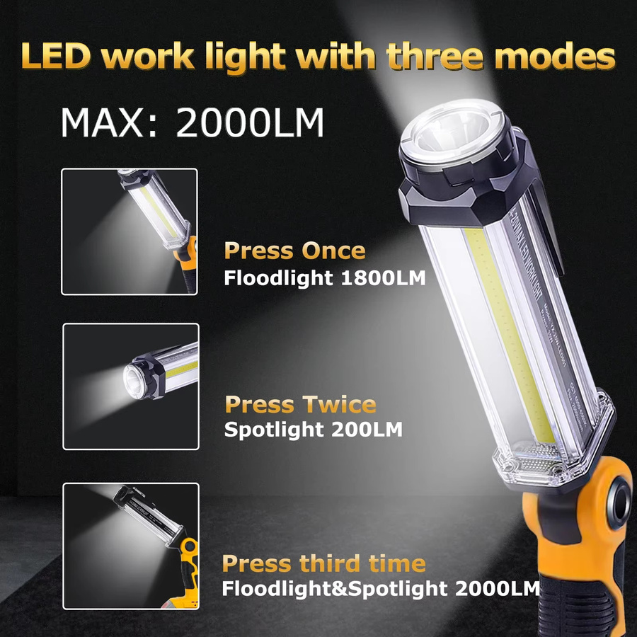 DeWalt LED Arbeitslicht Taschenlampe mit 2000 Lumen und USB-Anschluss für 14,4V-18V Li-Ion Akkus, Gelb - Bild 4