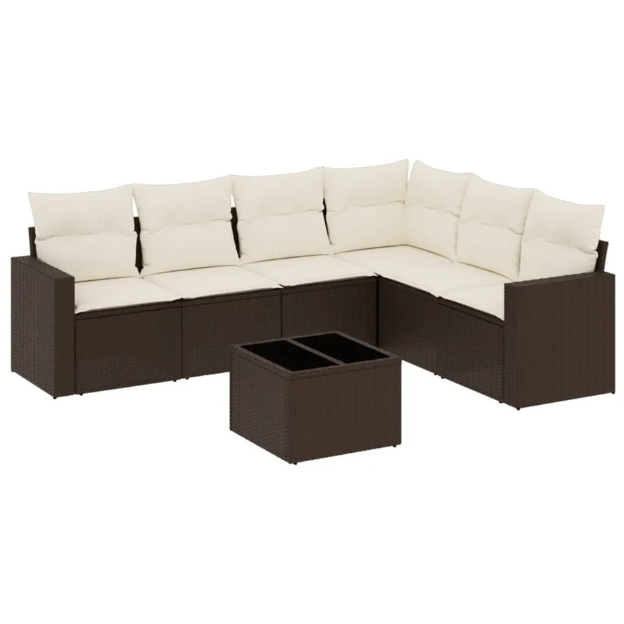 vidaXL 7-teilige Garten-Sitzgruppe in L-Form aus Polyrattan mit Kissen in Braun - Bild 2