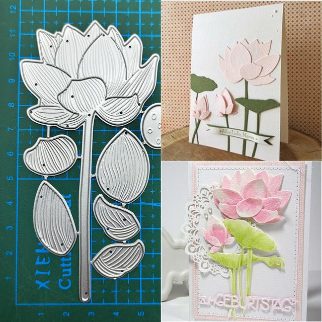 Metall Schneidestempel Lotus Blume in Silber für Scrapbooking und DIY Bastelarbeiten - Bild 1