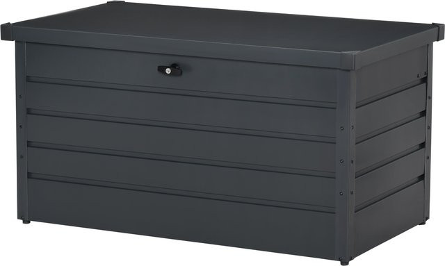 Outsunny Gartenbank Truhe aus Stahl mit Schloss, moderne Sitzbank mit Stauraum in Grau, B/T/H: 120 x 62 x 62 cm - Bild 1