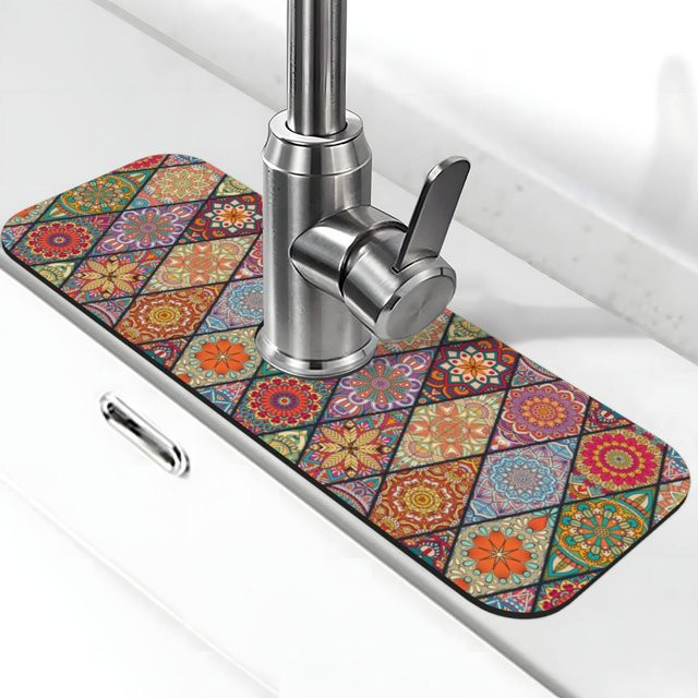 VIKAMA Küchenspüle Spritzschutz Abtropfmatte im Vintage Hippie Bohemian Mandala Design, Mehrfarbig - Bild 1