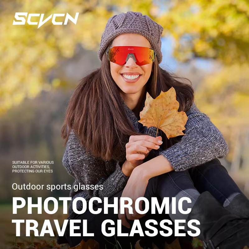 SCVCN Photochrome Sportsonnenbrille, Vollrand, Unisex, Kunststoff - Bild 4