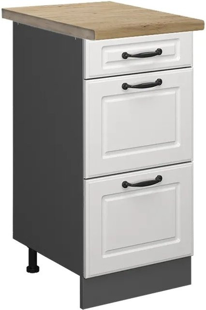 Vicco Küchenunterschrank R-Line in Weiß und Anthrazit mit Eiche-Optik und Schubladen im Landhausstil, Breite: 40 cm - Bild 1