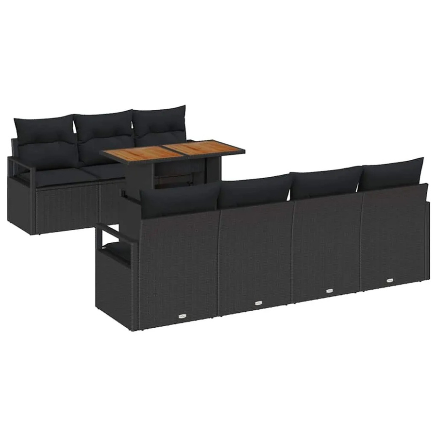 vidaXL Garten-Sofa-Set 8-teilig in Schwarz und Braun mit Kissen und Gartentisch aus Poly-Rattan und Stahl - Bild 2