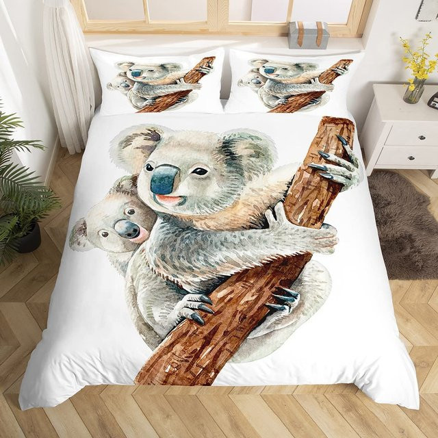 Koala Bettbezug-Set von Binchi Outdoor Product mit Bären- und Palmenblatt-Motiv, Weiß, B/H: 135 x 200 cm - Bild 1