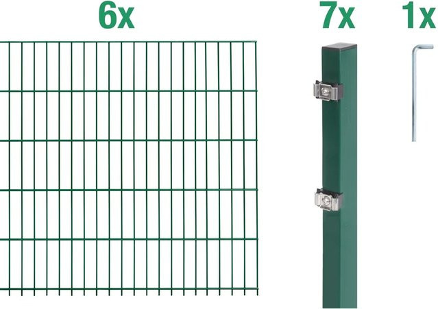 Metallzaun Doppelstabmatte Grund-Set aus Stahl, grün beschichtet, für die Bodenmontage, Breite: 6 m, Höhe: 0,8 m, Tiefe: 0,5 m - Bild 1