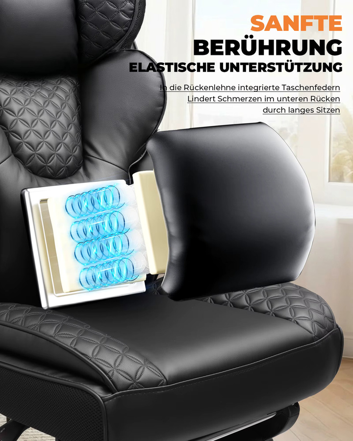 COMHOMA Ergonomischer Gaming Stuhl in Schwarz mit verstellbarer Lendenstütze, Fußstütze und Kopfstütze, Hybrid-Design als hoher Chefsessel für Home Office und Gaming, belastbar bis 180 kg - Bild 4