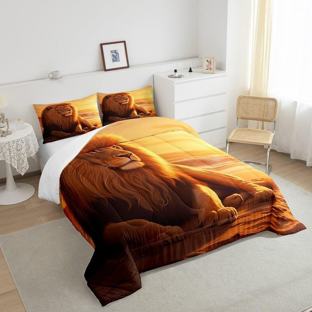 3D Löwen Bettwäsche-Set für Kinder mit Wildtier-Design, 3-teilig, Einzelbettgröße, B/H: 135 x 200 cm - Bild 1