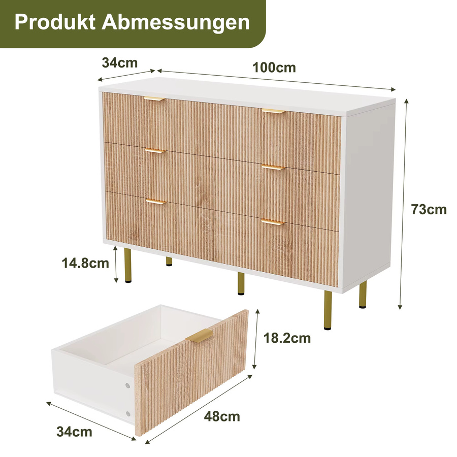 Moderne 6-Schubladen-Kommode HYNHXBP in Weiß mit goldenen Metallgriffen und -beinen für dein Schlafzimmer - Bild 2