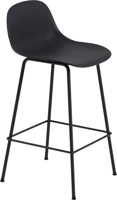 Muuto Fiber Barhocker mit Rückenlehne und Rohrgestell in Schwarz Matt - Bild 1
