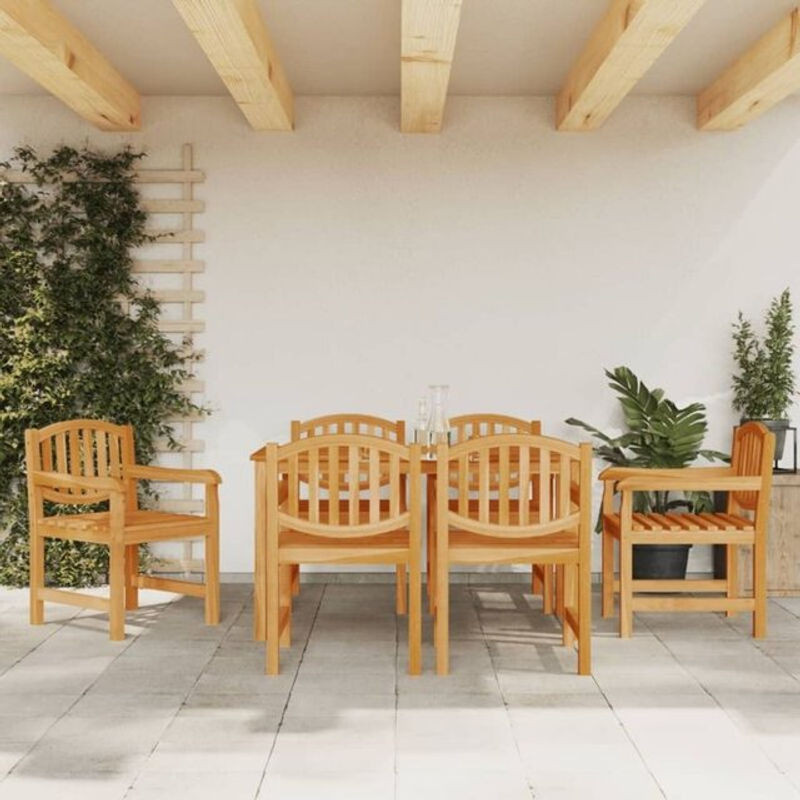 7-teilige Garten-Essgruppe aus Massivholz Teak in Braun von vidaxl im rustikalen Design - Bild 1
