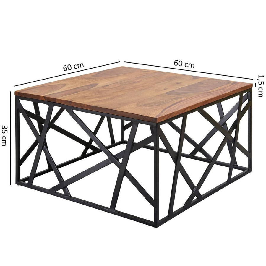 Wohnling Couchtisch aus Sheeshamholz im Industrial-Stil, schwarz und natur lackiert, B/H/T: 60 x 35 x 60 cm - Bild 2