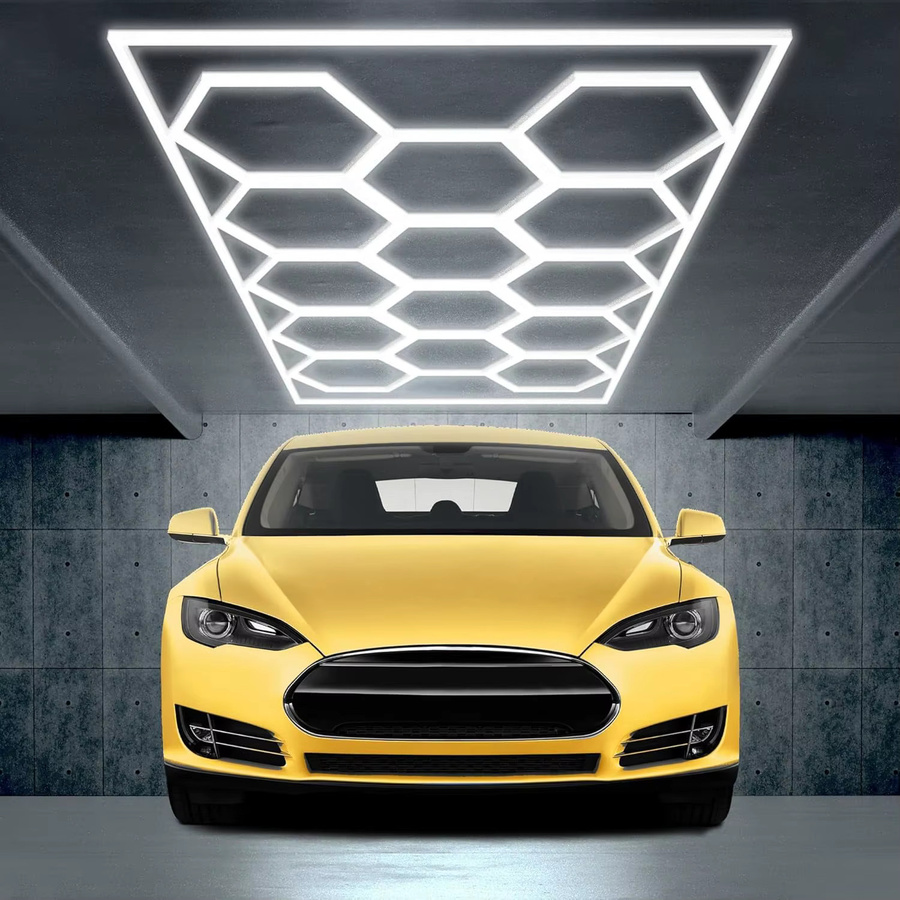 Oyajia 14er-Pack Sechseckige LED-Deckenleuchten mit Rahmen in Weiß, 680W Superhelle LED-Beleuchtung für Garage, Werkstatt und Studio, Cool White - Bild 2