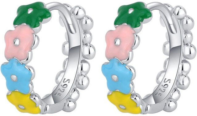Creolen 925 Sterlingsilber, Pflaumenblüten, Damen, weiß - Bild 1