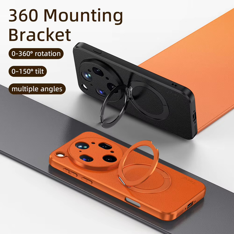 Magnetische Ziegenleder Schutzhülle für OPPO Find X9 Ultra X9s Pro Reno 15 Pro Max 15F 15C mit 360 Grad drehbarem Metallring-Ständer in Schwarz und Orange - Bild 4