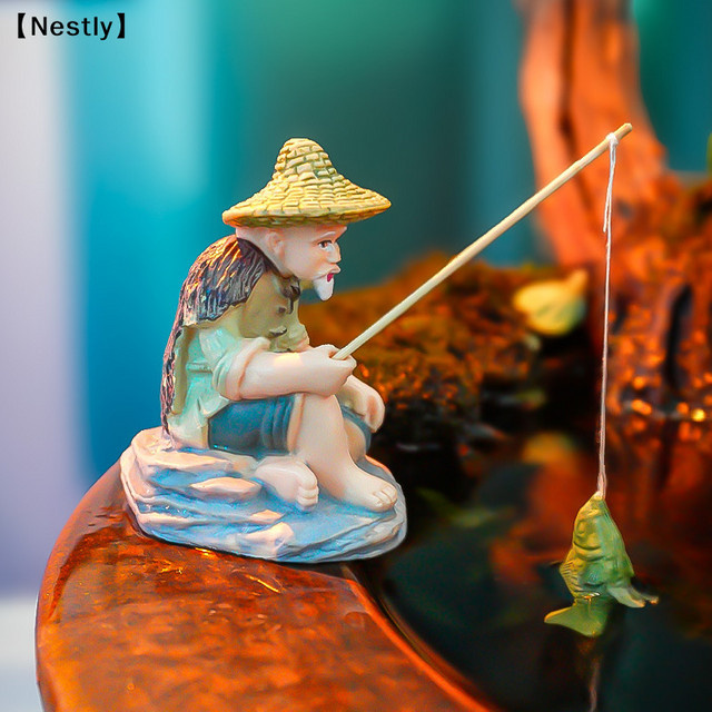Jiang Tai Gong Miniatur-Ornament Alter Mann beim Angeln aus PVC in Multicolour für Aquascaping, Aquarien, Bonsai und Gartenlandschaften - Bild 1