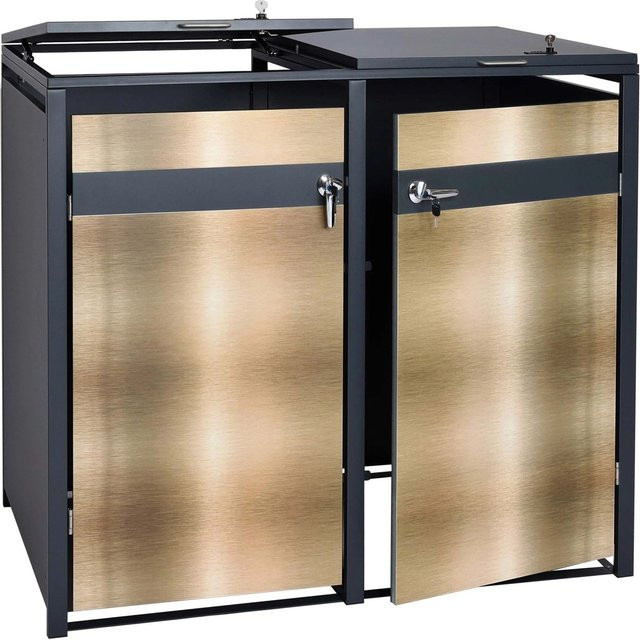PROREGAL Mülltonnenbox für 2 Tonnen aus verzinktem Stahl in Anthrazit Gold, B/T/H: 117 x 132 x 80 cm - Bild 1