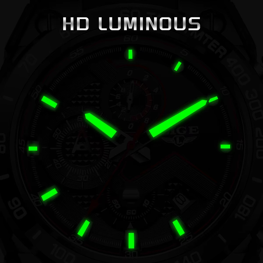 LIGE Armbanduhr Quarz, Datum, Schwarz, Orange, Herren - Bild 3