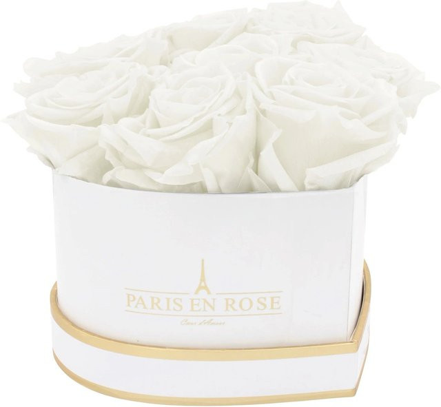 PARIS EN ROSE Rosenbox Herz in Weiß-Gold mit 8 weißen Rosen - Bild 1