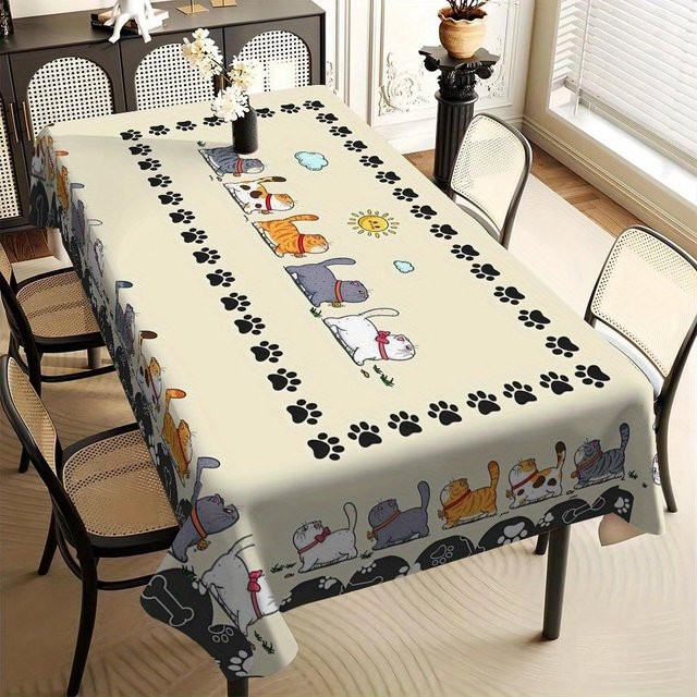 Tischdecke mit Katzenpfoten-Print von JMG Household Supplies, Gelb Weiß Grau, B/B: 90 x 140 cm - Bild 1