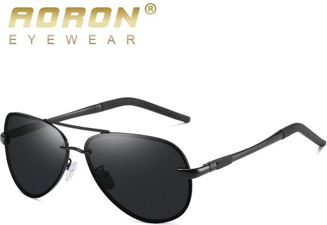 AORON Sonnenbrille, Herren, randlos, oval, Metall, schwarz, polarisiert - Bild 1