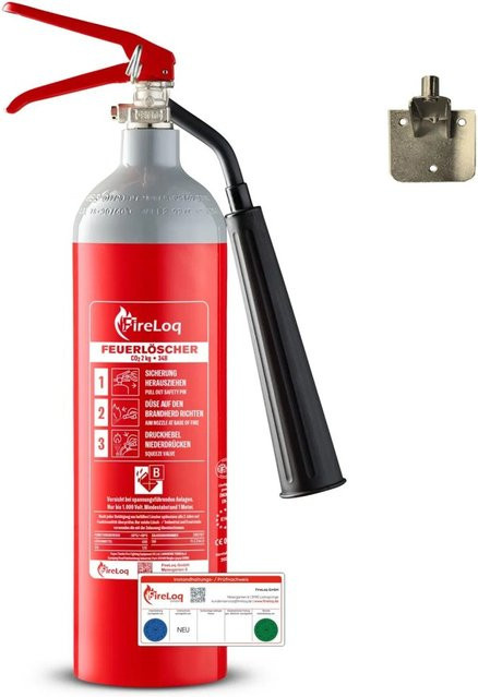 FireLoq CO2-Löschanlage mit 2 kg CO2 in einem roten, nicht magnetischen Aluminiumbehälter 34B - Bild 1