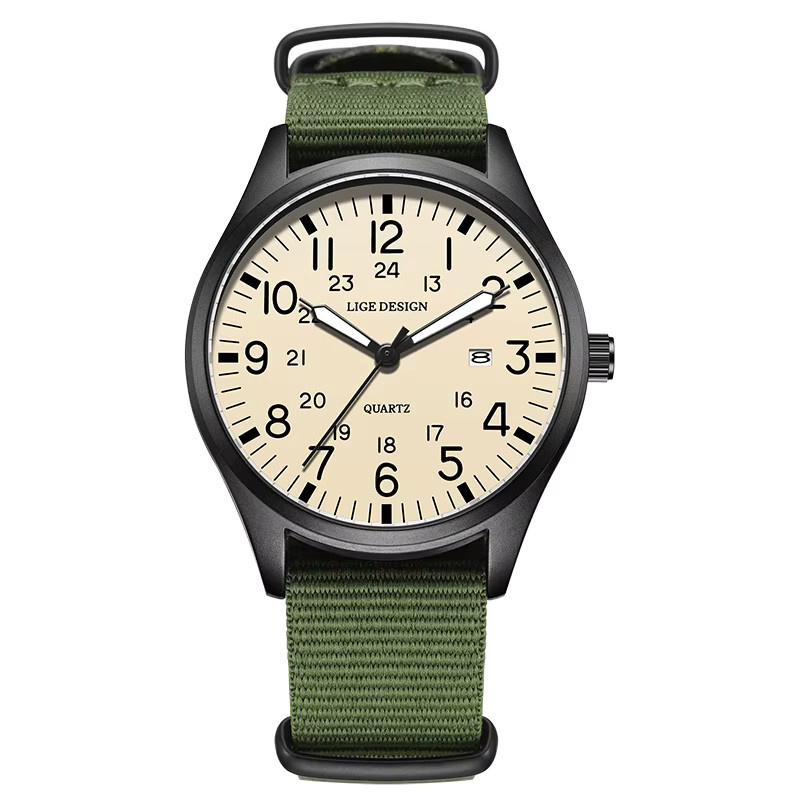 LIGE Chronograph, Quarz, Edelstahl, Textil/NATO, Herren, Grün - Bild 7