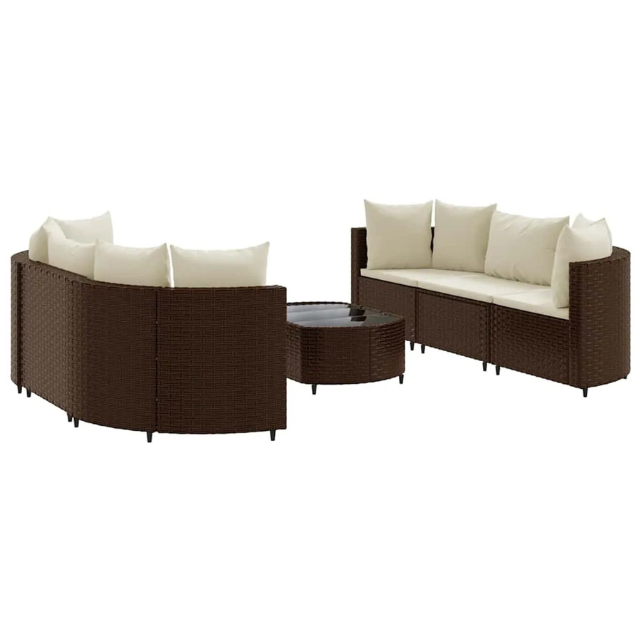 vidaXL 7-teilige Garten-Sofagarnitur in U-Form aus braunem Poly-Rattan mit Kissen und Couchtisch - Bild 2