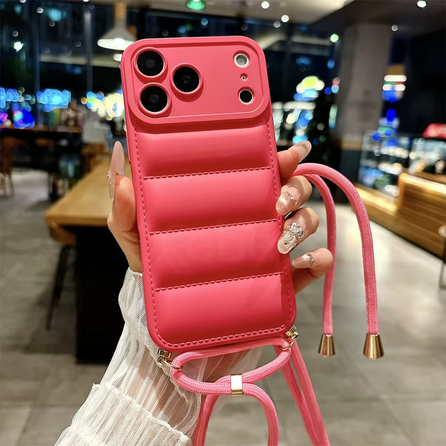 lolozzx Crossbody Schultergurt mit Daunenjacke-Design und Handyhülle für iPhone 17 Air 16 15 14 13 12 11 Pro Max Plus X XR XS in Orange - Bild 3