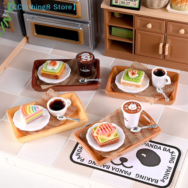 Miniatur-Puppenhaus-Simulationsartikel, 2er-Set, Mini-Milchtee-Kuchen mit Teller, Maßstab 1:6 - Bild 1