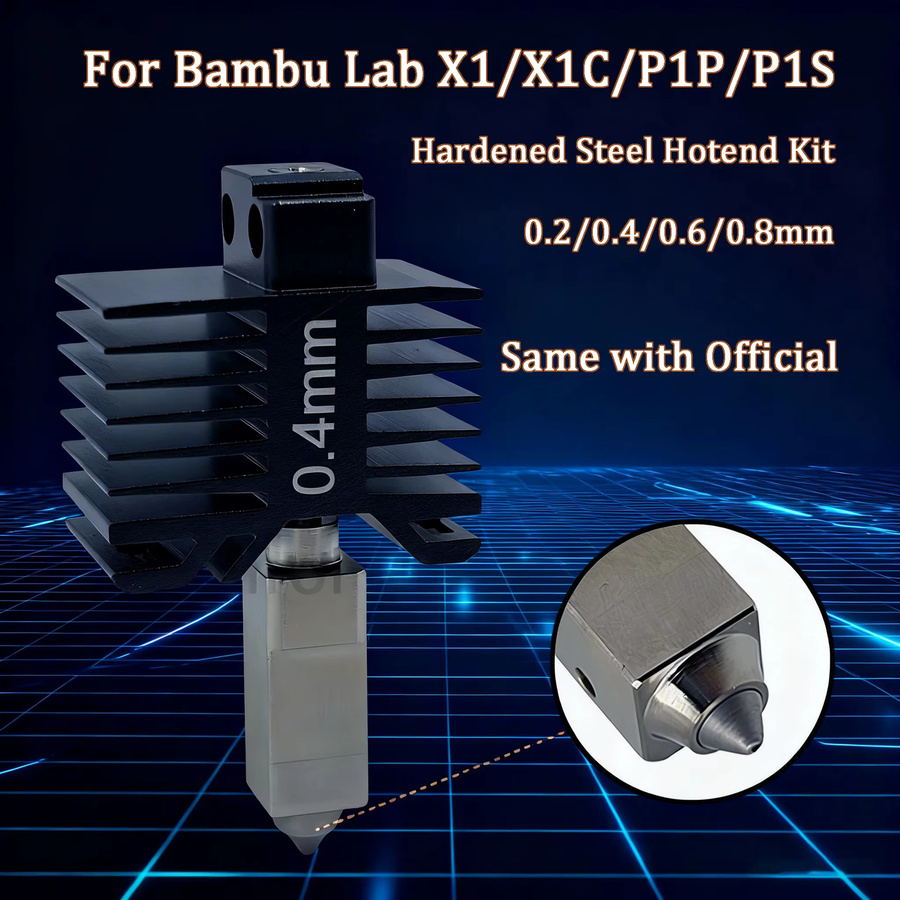 Bambu Lab Hotend mit Düse aus gehärtetem Stahl für P1S, P1P und X1C in Schwarz - Bild 2