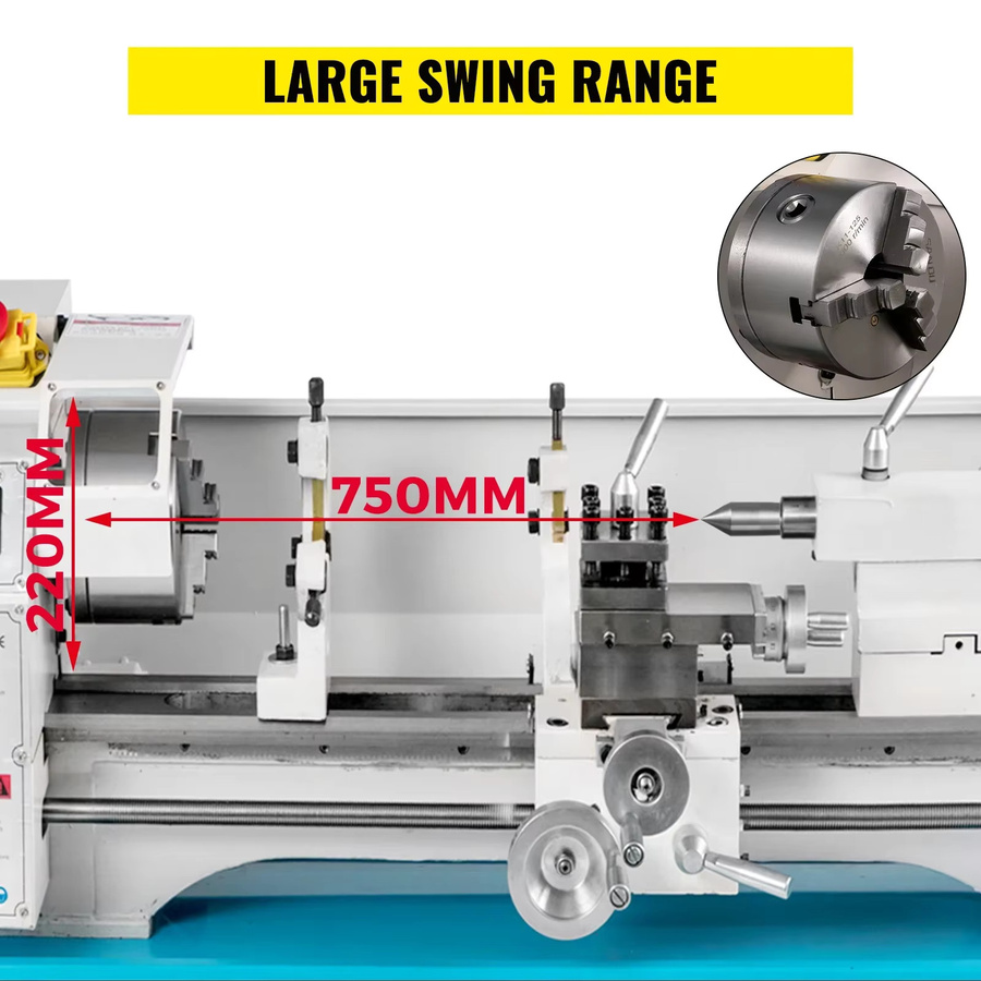 VEVOR Pro Drehmaschine mit bürstlosem 1100W Motor, digitale Anzeige und 38mm Spindel, Metall, Weiß, Breite: 75 cm, Tiefe: 75 cm, Höhe: 22 cm - Bild 1