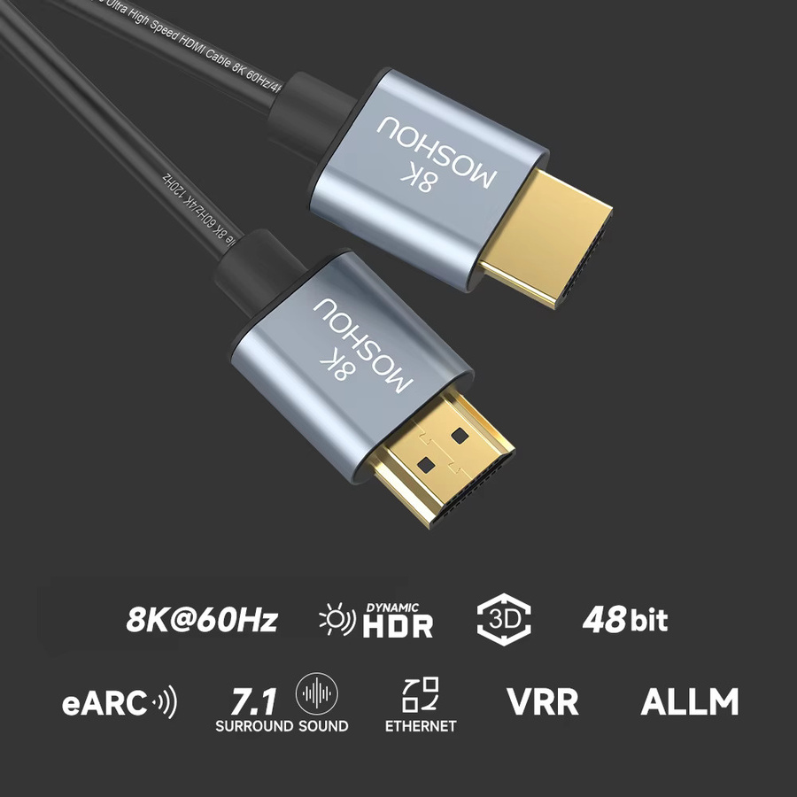 MOSHOU HDMI 2.1 Ultra High Speed Kabel in Schwarz für 8K@60Hz und 4K@120Hz mit HDR 10 und eARC - Bild 5