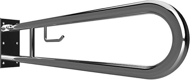 Brillantbad BELP Stützklappgriff in U-Form mit Toilettenpapierhalter aus Edelstahl poliert, Farbe Silber, B/T/H: 10,0 x 25,0 x 91,6 cm, Traglast 120 kg - Bild 1
