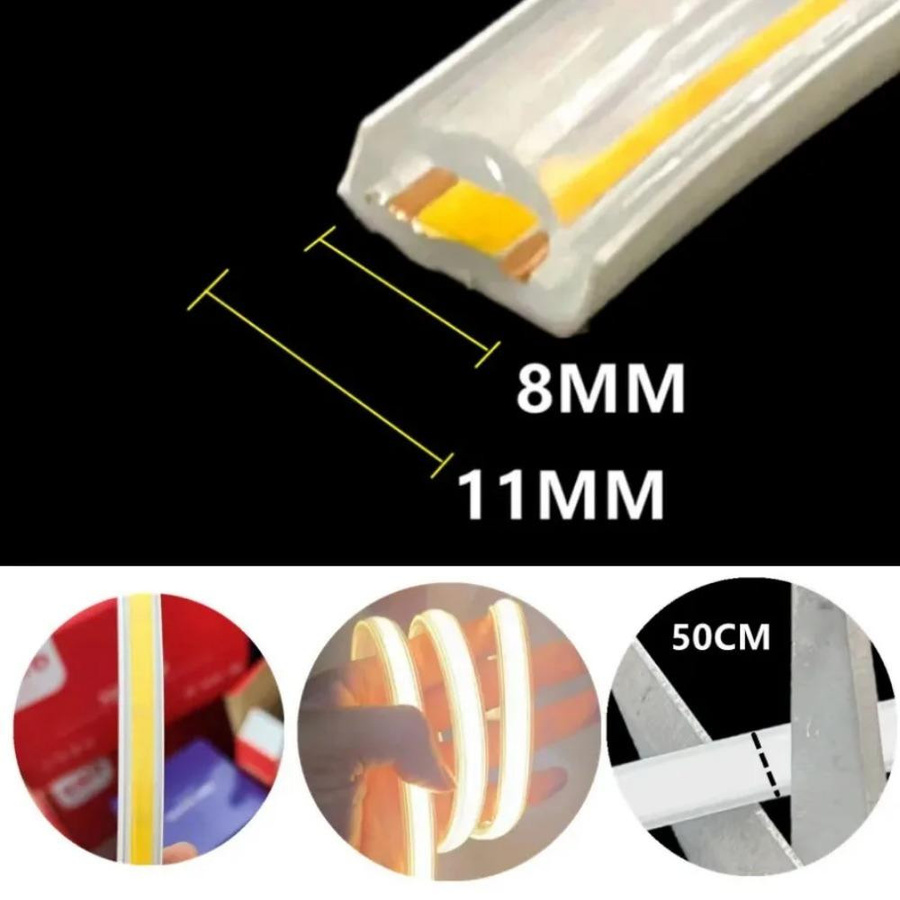 MnnWuu COB LED Streifen Licht IP67 wasserdicht, warm weiß, 10m, mit EU Power Stecker und Clip-Fixierung, flexibel für Innen und Außen - Bild 3