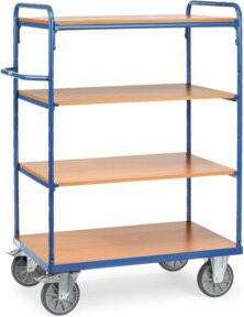 Fetra Etagenwagen 8201 in Blau mit 1 festem und 3 Einlegeböden, Tragkraft 600kg, TPE-Reifen - Bild 1