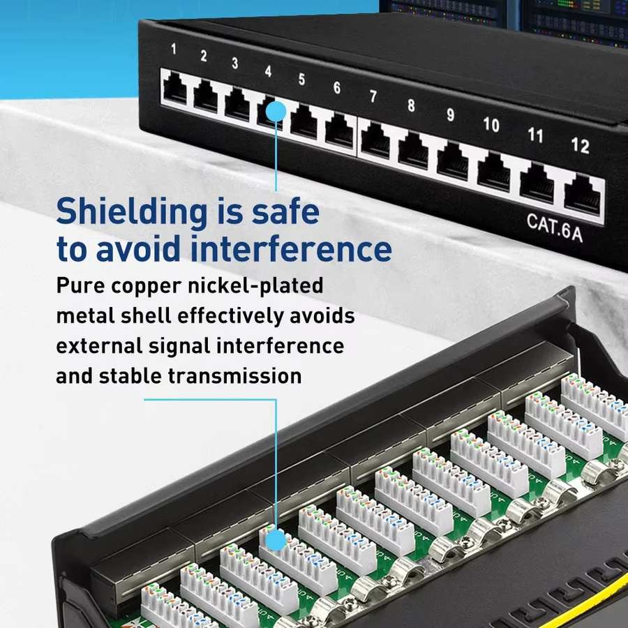 ZoeRax CAT6a Patchpanel 8/12 Port Schwarz, 10Gbps Abgeschirmt für RJ45-LAN-Netzwerk, Desktop- und Wandmontage - Bild 3