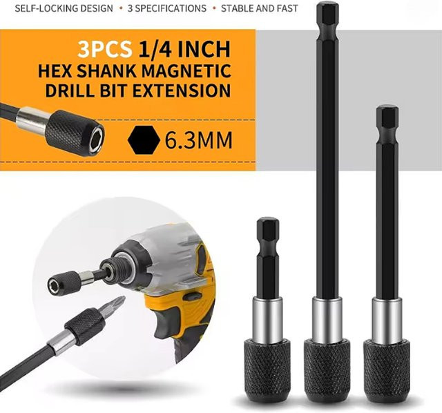 YIAEEY Magnetischer Schnellspanner mit selbstsicherndem Sechskantschaft als Verlängerungsbithalter für Elektroschrauber, Länge: 60 mm, 100 mm oder 150 mm - Bild 1