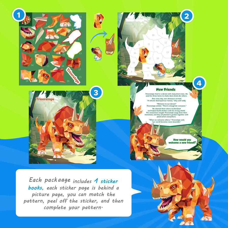 CutteeyFyry Dinosaurier Stickerbuch, Aufkleber-Puzzlebuch, 1-teiliges Set - Bild 2