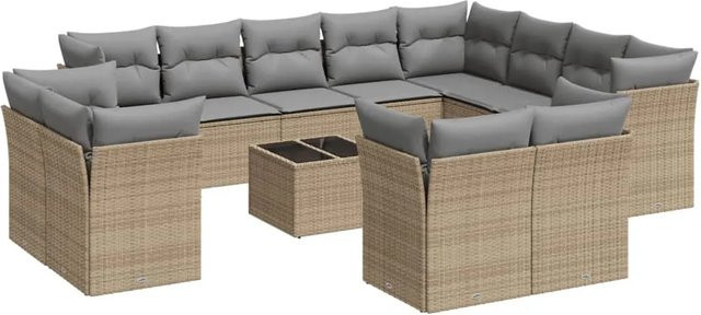 vidaXL 13-teilige Garten-Sofagarnitur in U-Form aus Polyrattan mit Kissen in Beige-Grau - Bild 1